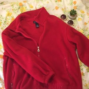 red zip cozy sweater